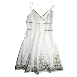Vintage White Sleeveless Floral Sun Dress Babydoll Y2K Cottage core Sz XS